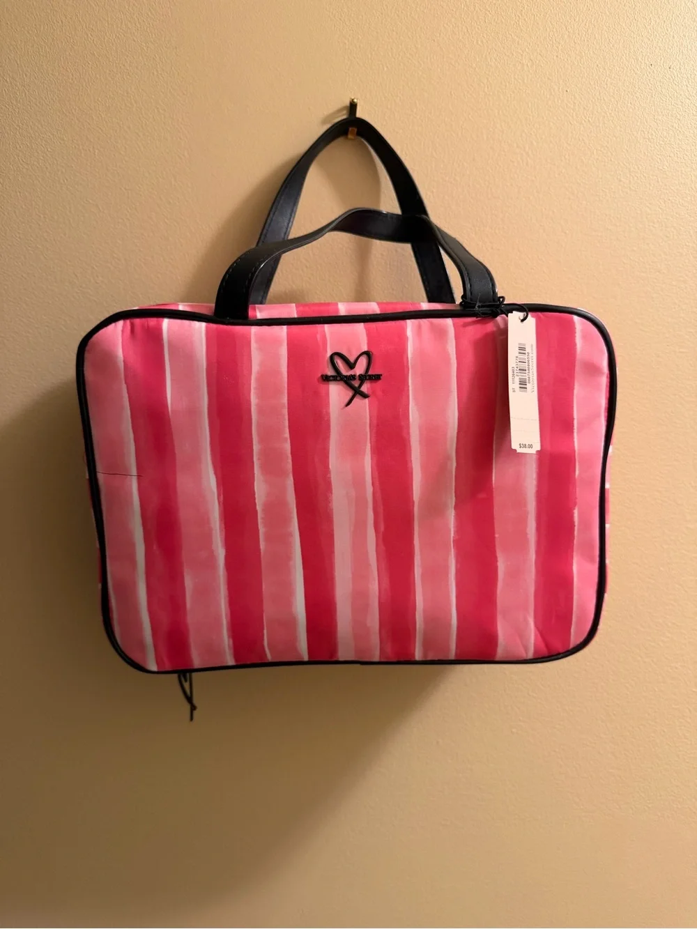 Victoria's Secret Pink Diagonal Stripe Hanging Makeup Organizer